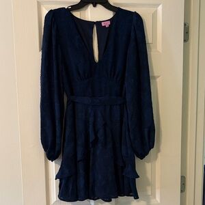 Women’s Navy Blue Long Sleeve Ruffle Dress